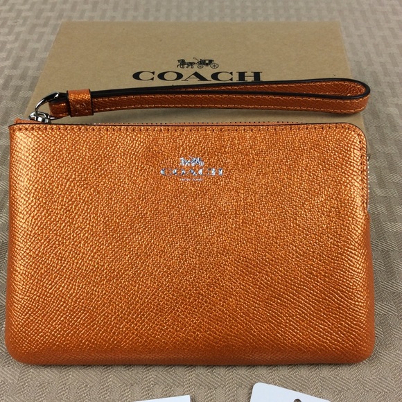 Coach Bags Last One Nwt Coach Orange Metallic Wristlet Poshmark
